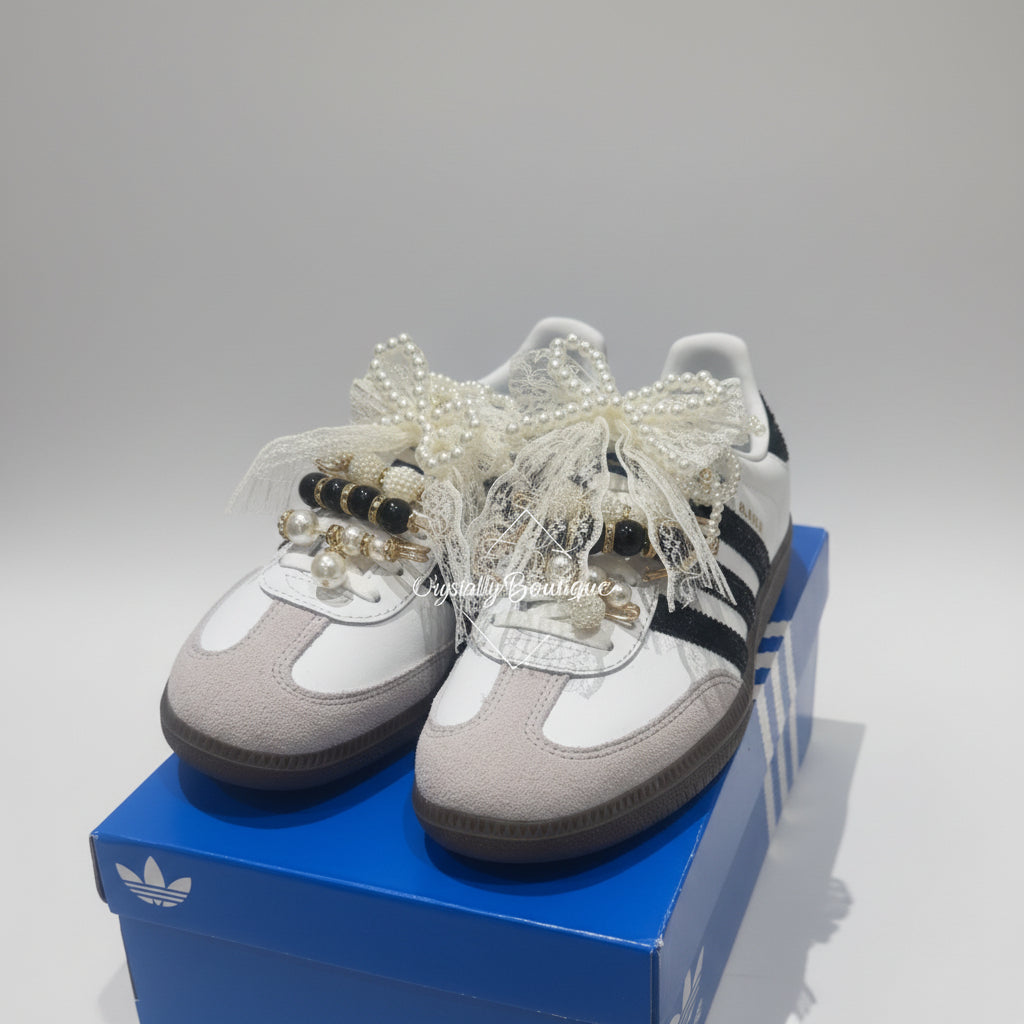 Custom Adidas Samba Gold Junkyard Love Lace Pearl Black Crystal size 3UK - 12UK