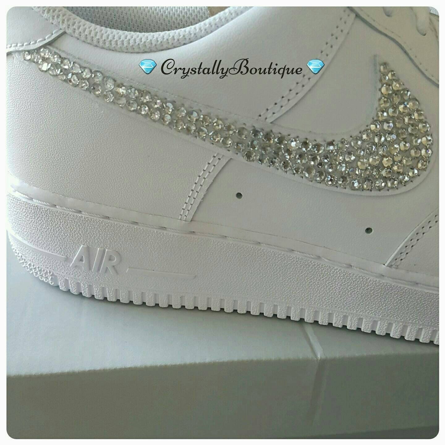 Junior Nike Air Force Ones White customised with Clear Swarovski & Rhinestone Crystals size 3-5.5uk Brand New!
