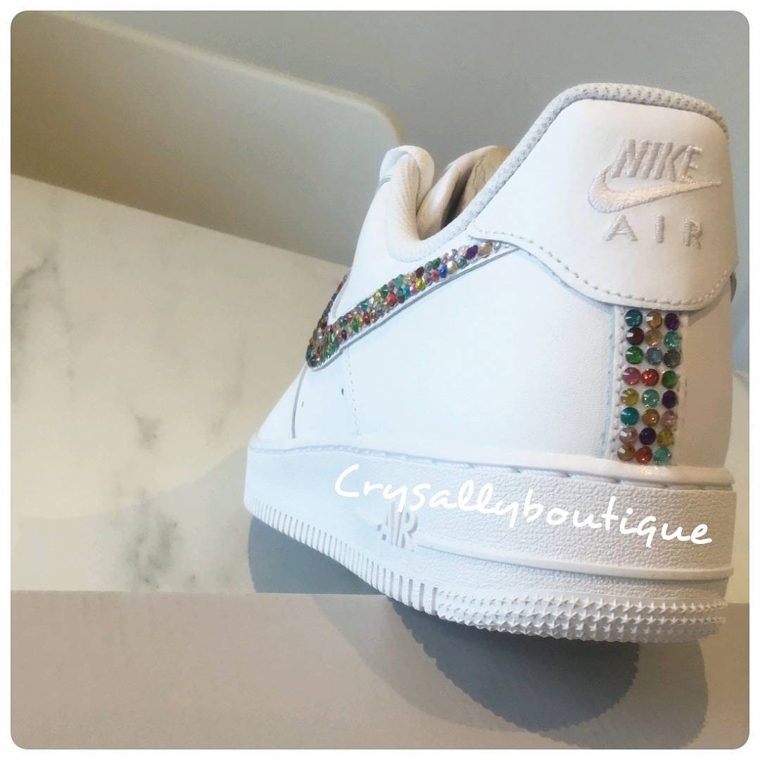 Adult Rainbow Bling Swaroski & Rhinestone Customised Nike Air Force Ones White sizes 3 - 11 UK Brand New! Rainbow Unicorn Bling