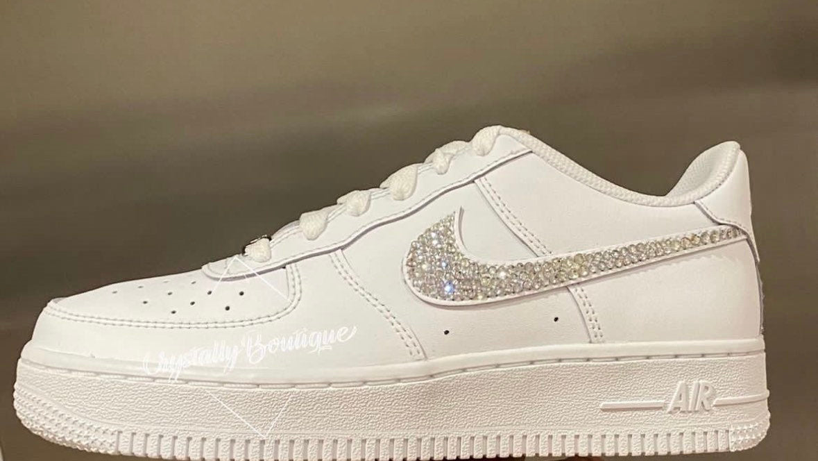 Nike Airforce Ones White customised Swarovski Crystals children size 10-2UK Brand New!