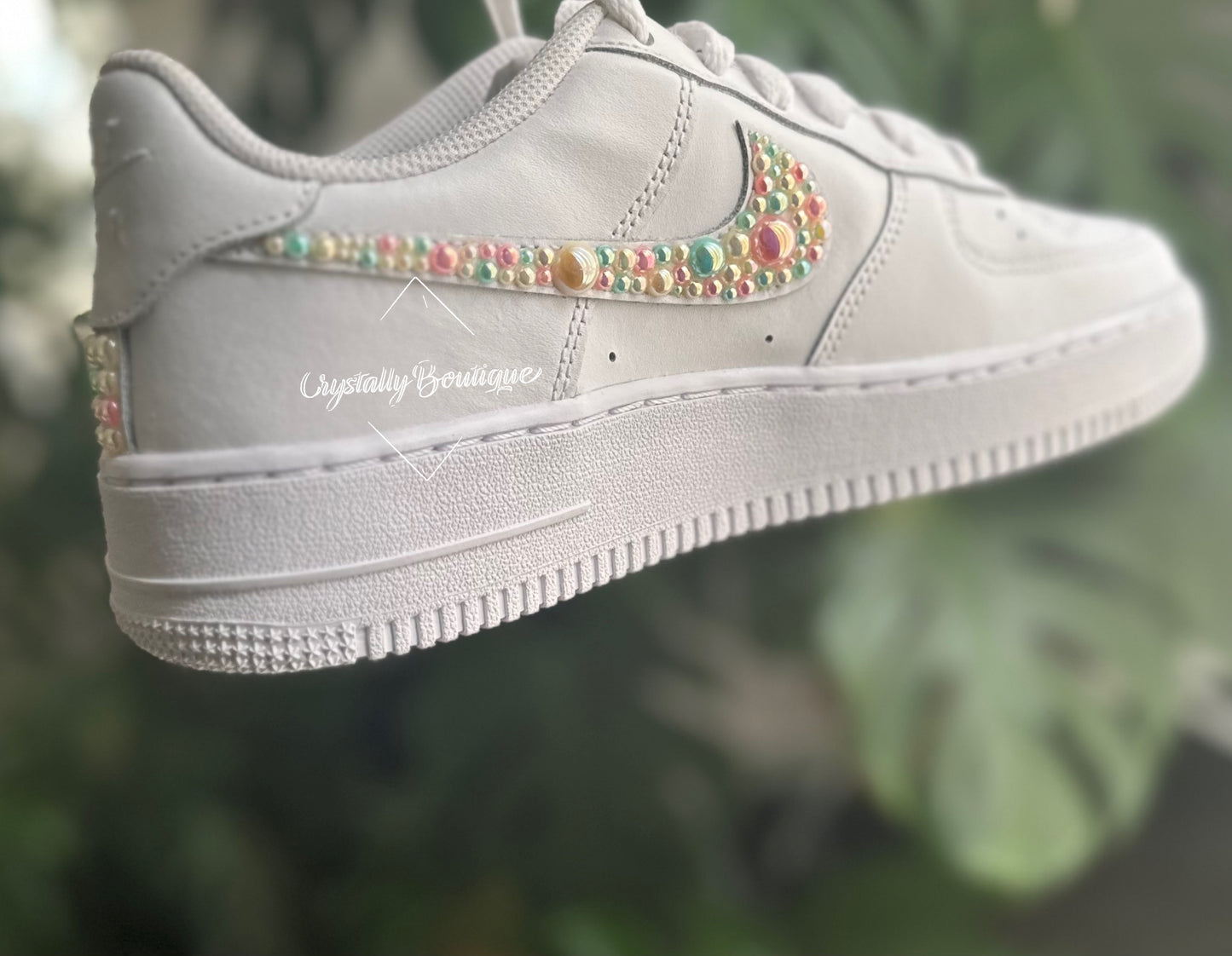 Pearl Adult Nike Air Force Ones Custom pearl Ticks with Chain option sizes 3 - 11 UK