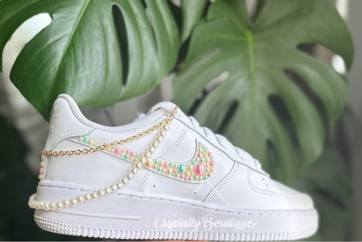 Pearl Adult Nike Air Force Ones Custom pearl Ticks with Chain option sizes 3 - 11 UK