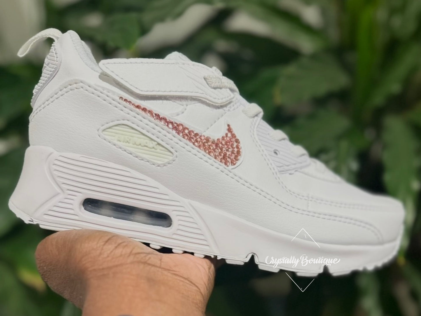 Youth Kids Pink Rhinestone Customised Nike Airforce Ones White size 10 11 12 1 2 2.5 UK