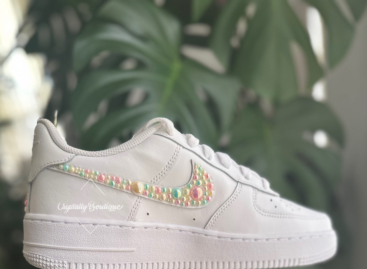 Pearl Adult Nike Air Force Ones Custom pearl Ticks with Chain option sizes 3 - 11 UK