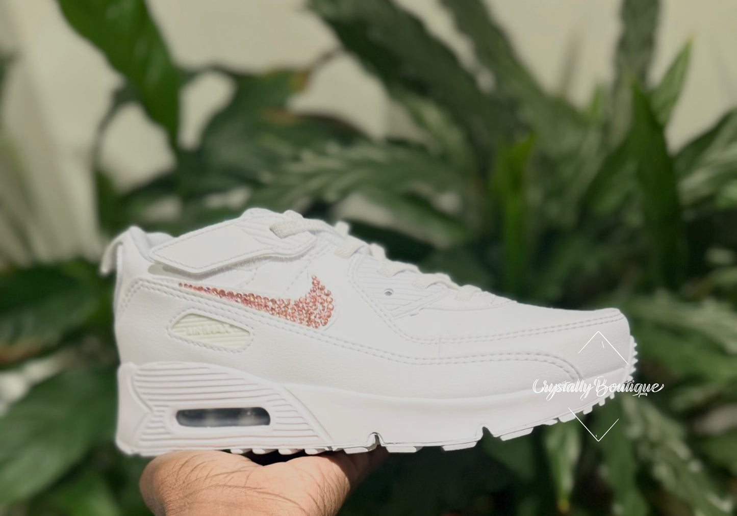 Youth Kids Pink Rhinestone Customised Nike Airforce Ones White size 10 11 12 1 2 2.5 UK