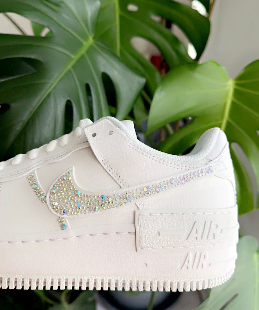 Shadow Bling Two Tone Adult Nike Air Force Ones in White customised with Clear Rhinestone Crystals size 3 4 5 6 7 8 9 10 11 UK Brand New!