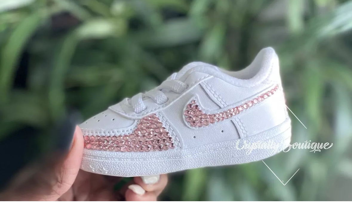 Custom Infant Pink Rhinestone Air Force 1 Bling White size 0.5 - 3.5 UK