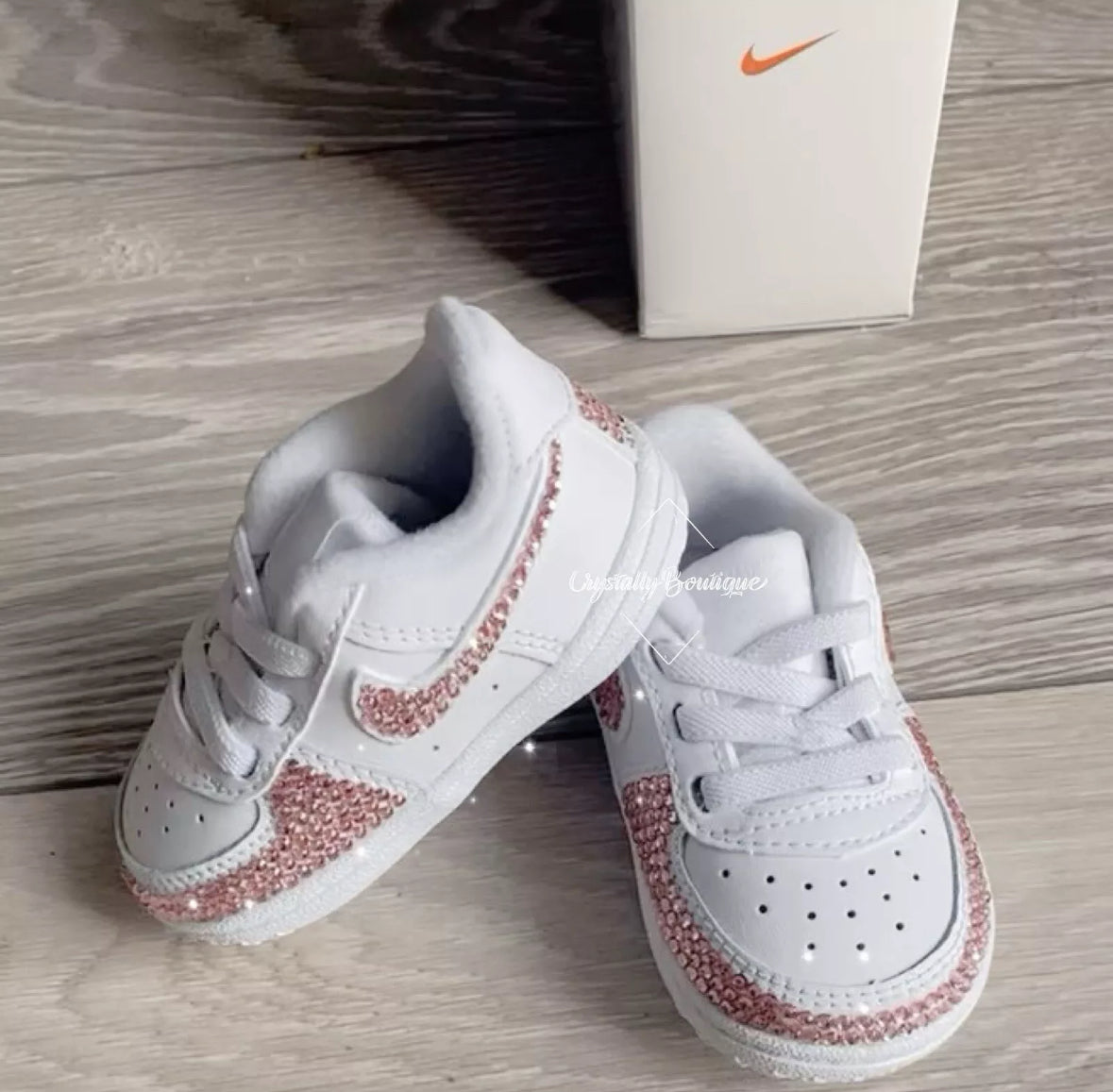Custom Infant Pink Rhinestone Air Force 1 Bling White size 0.5 - 3.5 UK