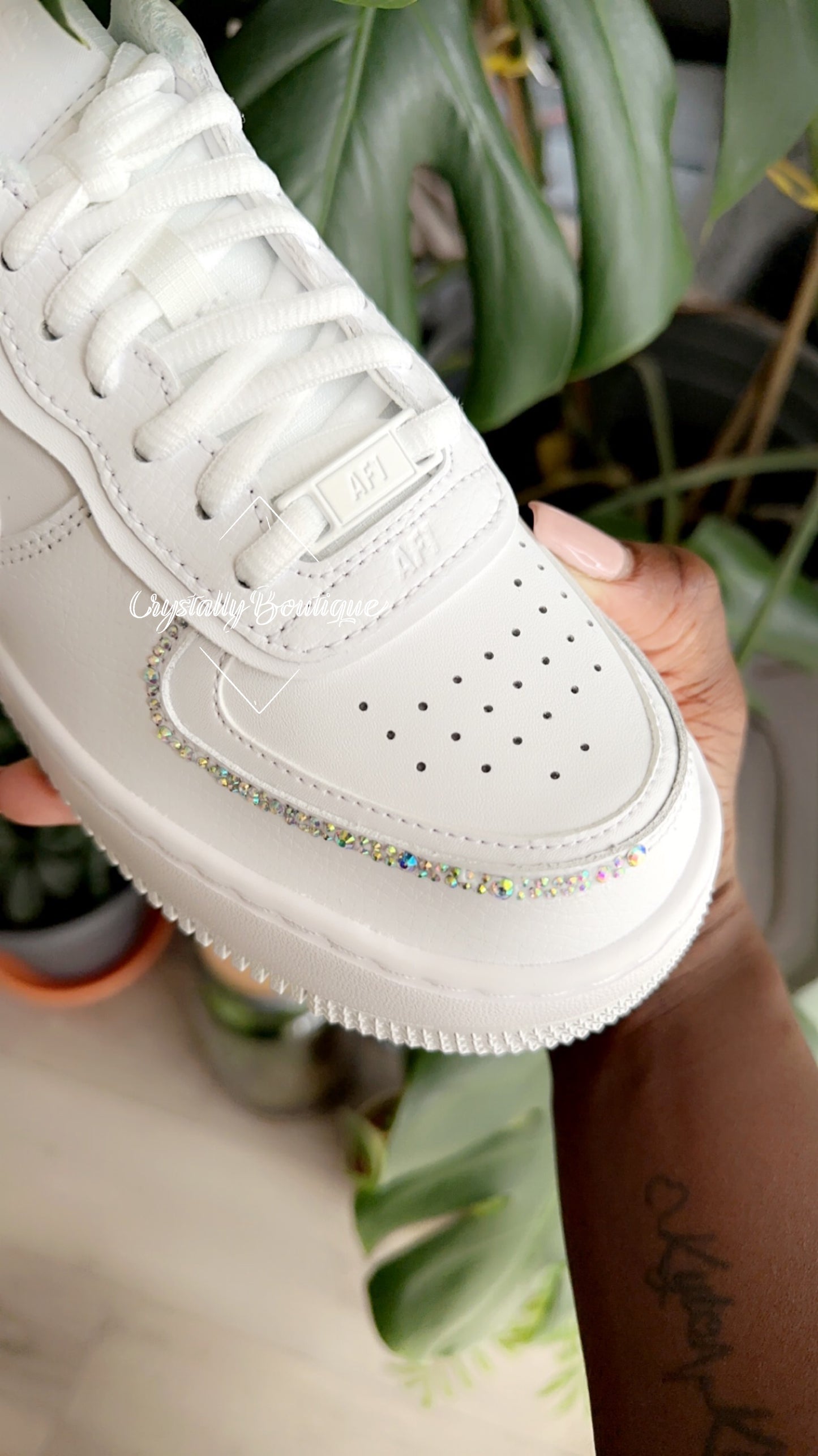 Shadow Bling Two Tone Adult Nike Air Force Ones in White customised with Clear Rhinestone Crystals size 3 4 5 6 7 8 9 10 11 UK Brand New!