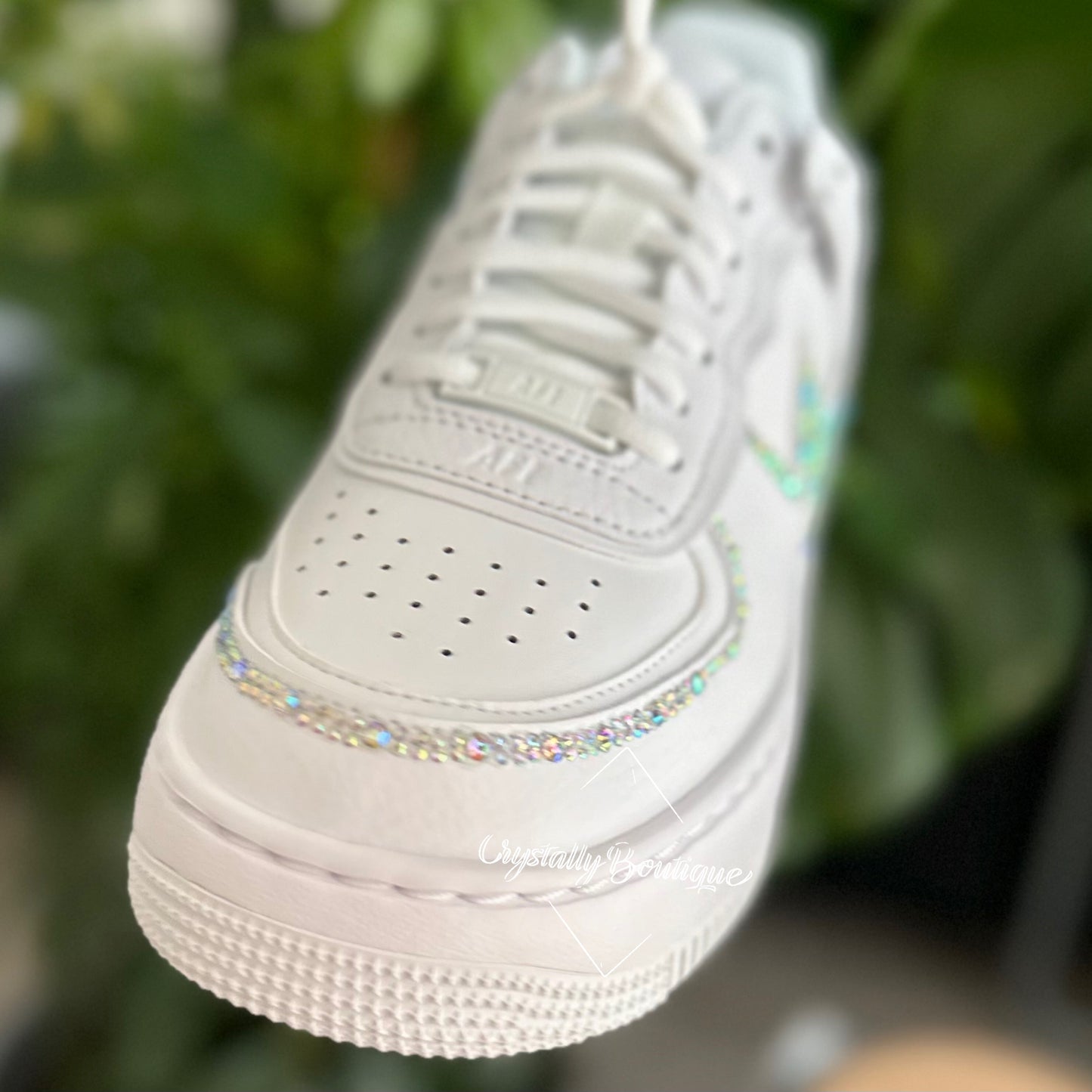 Shadow Bling Two Tone Adult Nike Air Force Ones in White customised with Clear Rhinestone Crystals size 3 4 5 6 7 8 9 10 11 UK Brand New!
