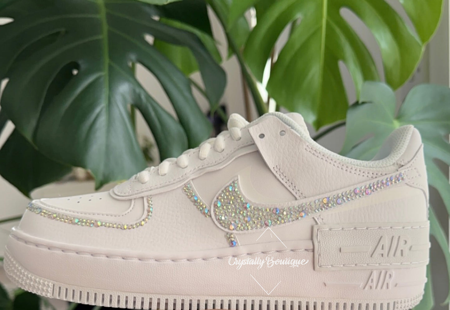 Shadow Bling Two Tone Adult Nike Air Force Ones in White customised with Clear Rhinestone Crystals size 3 4 5 6 7 8 9 10 11 UK Brand New!