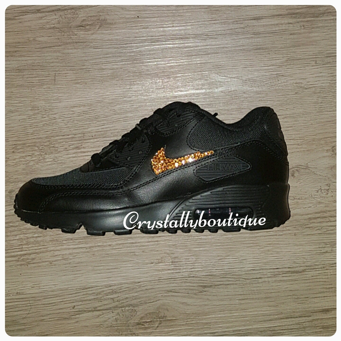 Adult Customised Black Bling Nike Air Max 90 Orange Sparkle Crystals sizes 5 to 11 UK
