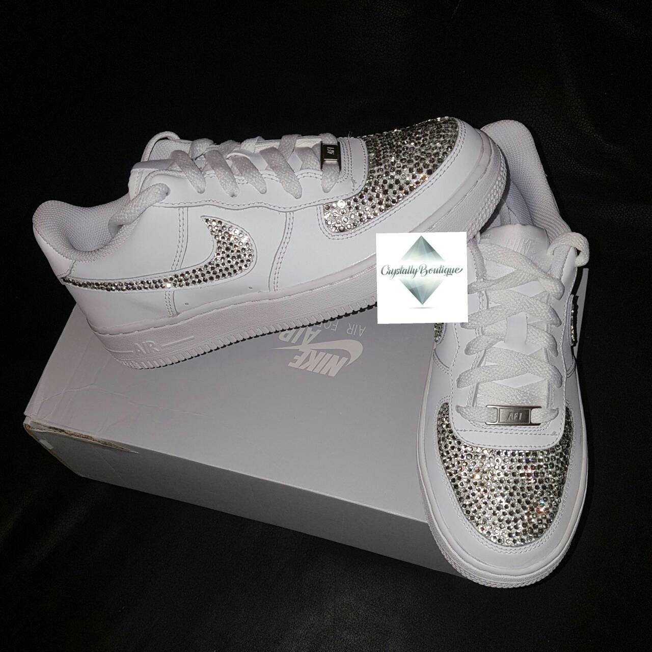 Bling Swaroski & Rhinestone Customised Nike Air Force Ones White size junior 3-5.5uk Brand New!
