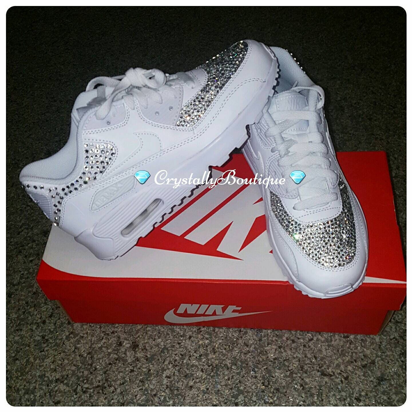 Beautiful Adult Nike Air max 90 Customised Bling Bridal with Swarovski and Rhinestone Crystals White size 6-11 UK Brand New!
