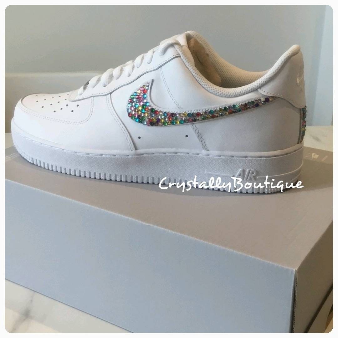 Adult Rainbow Bling Swaroski & Rhinestone Customised Nike Air Force Ones White sizes 3 - 11 UK Brand New! Rainbow Unicorn Bling