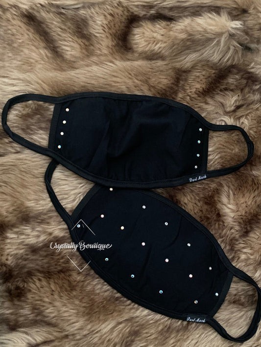 Black Face Mask Bling Customised with Beautiful Two Tone Crystals includes filter