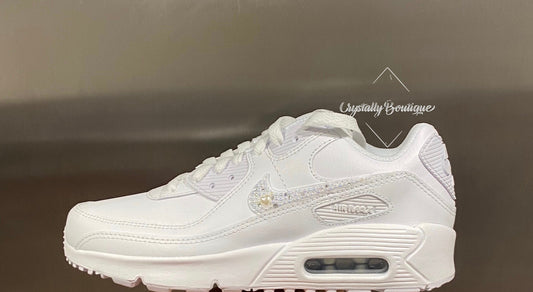 Beautiful Adult Bling Nike Air max 90 Customised Tick with Pearls and Rhinestone Crystal White size 6-11 UK Brand New!