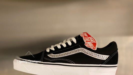 Junior and Adult Vans Black and White Old Skool Customised with Swarovski & Rhinestone Crystals