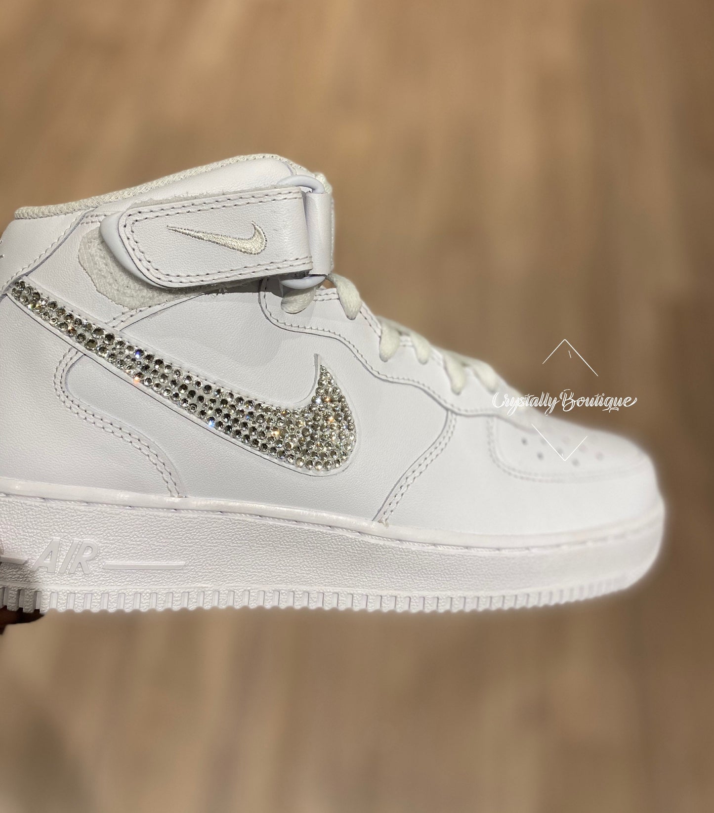 Adult Nike Air Force Ones Mid custom Bling Swarovski & Rhinestone Clear Crystals White Sizes 5 - 11 UK