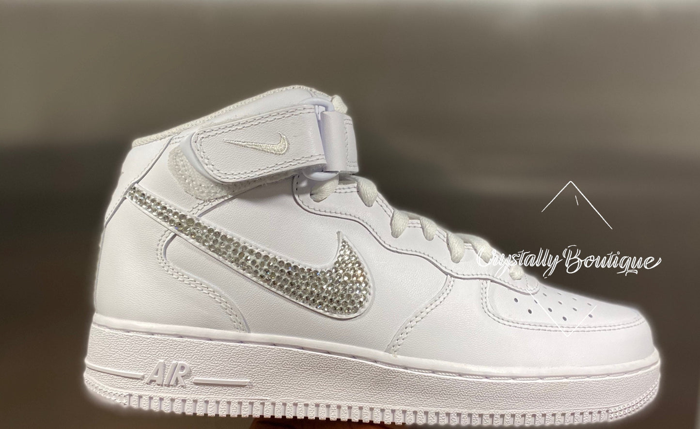 Adult Nike Air Force Ones Mid custom Bling Swarovski & Rhinestone Clear Crystals White Sizes 5 - 11 UK
