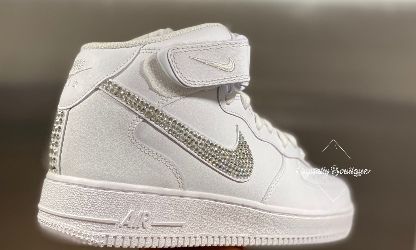 Adult Nike Air Force Ones Mid custom Bling Swarovski & Rhinestone Clear Crystals White Sizes 5 - 11 UK