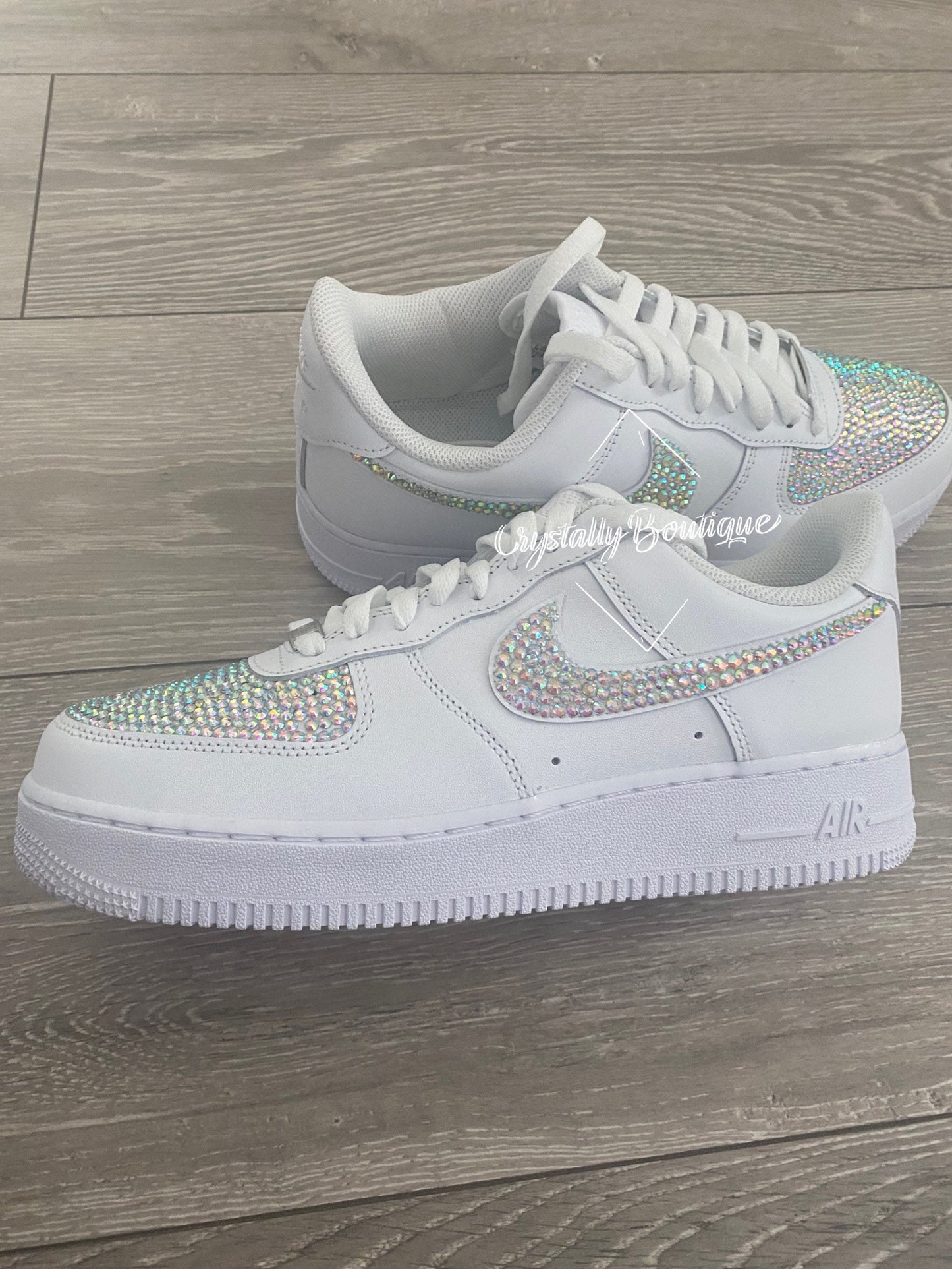 Junior Bling Two-Toned Swarovski & Rhinestone Customised Nike Air Force Ones White size 3-5.5 UK Brand New!