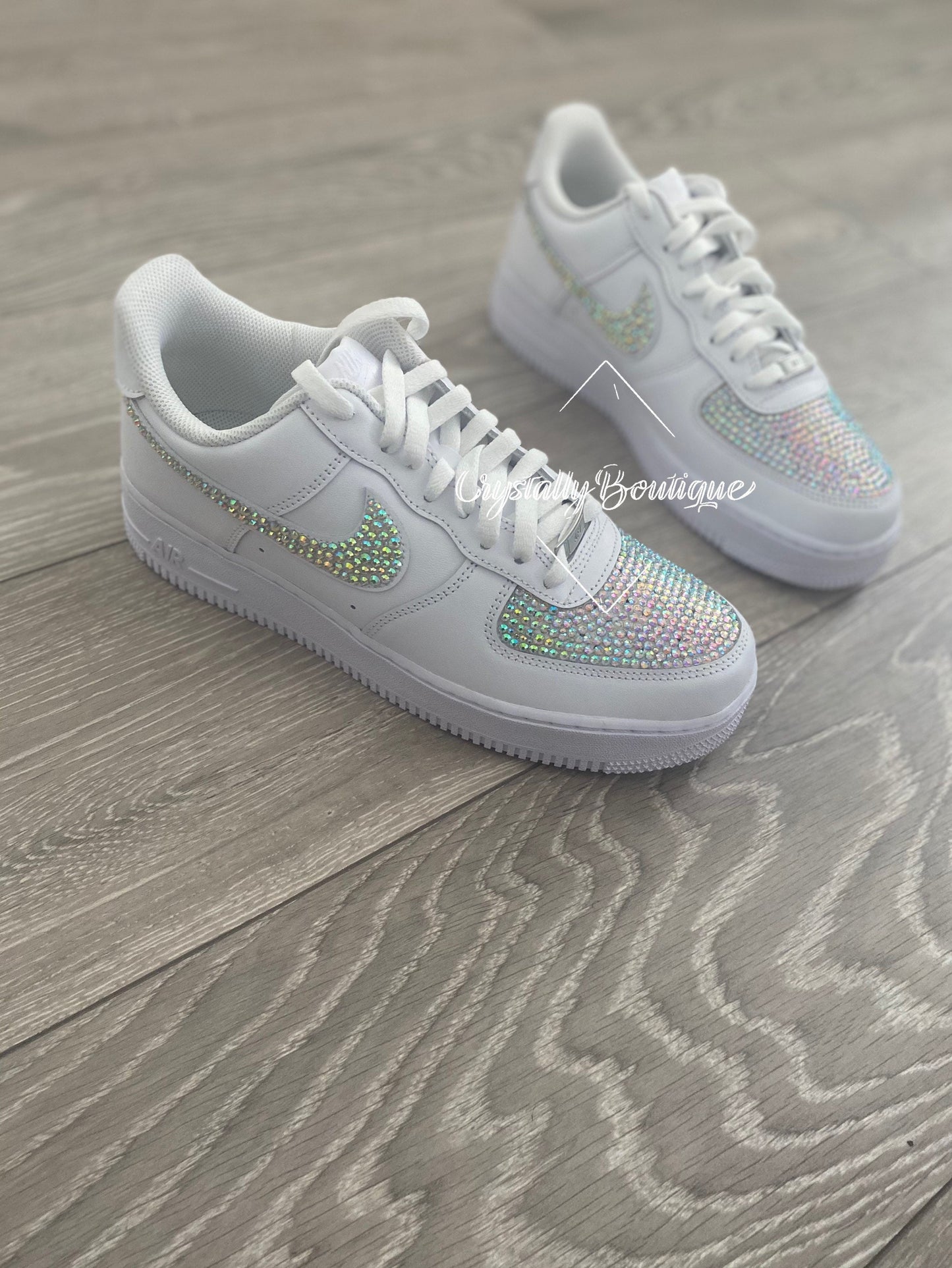Adult Nike Air Force Ones White customised with Two-Tone Swarovski & Rhinestone Crystals sizes 4 - 11 UK