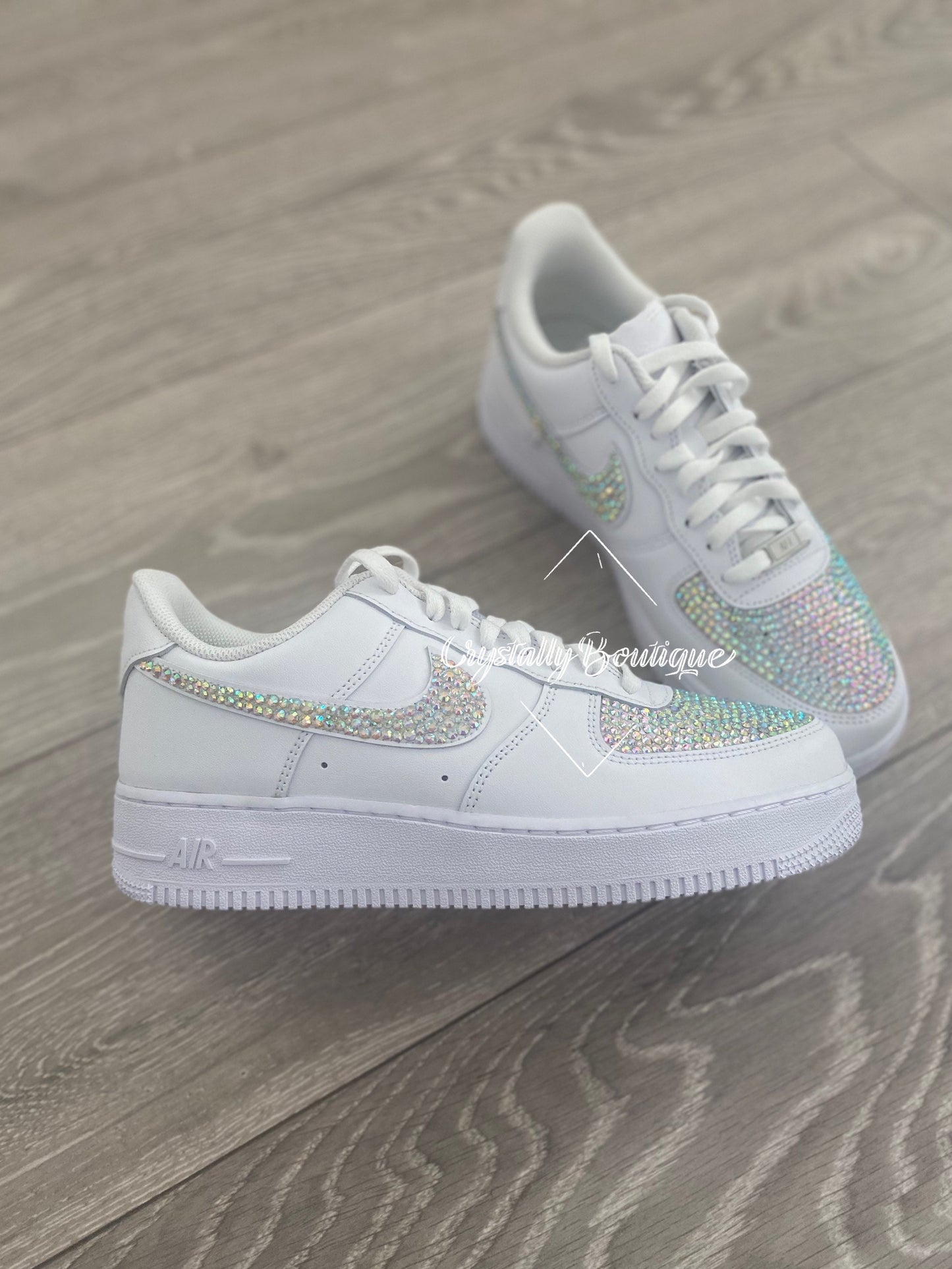 Junior Bling Two-Toned Swarovski & Rhinestone Customised Nike Air Force Ones White size 3-5.5 UK Brand New!