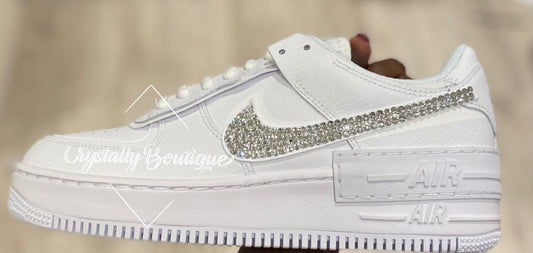 Shadow Adult Nike Air Force Ones In White customised with Clear Rhinestone Crystals size 3 4 5 6 7 8 9 10 11 UK Brand New!
