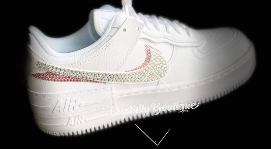Shadow Adult Nike Air Force Ones In White customised with Pink and Clear Rhinestone Crystals size 3 4 5 6 7 8 9 10 11 UK Brand New!