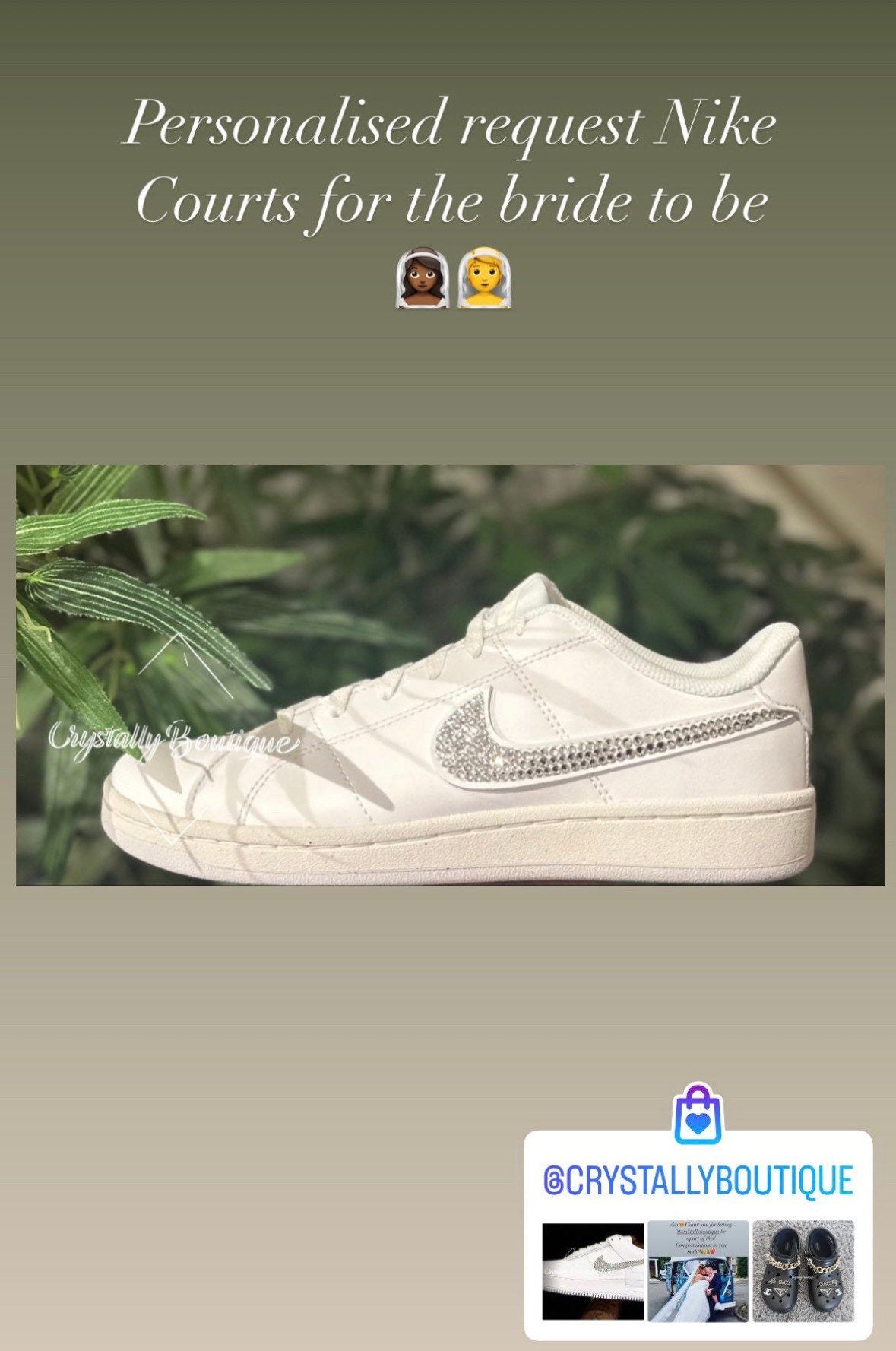 Nike White Courts with Customised Crystal Ticks Adult/Junior sizes 3 - 10 UK