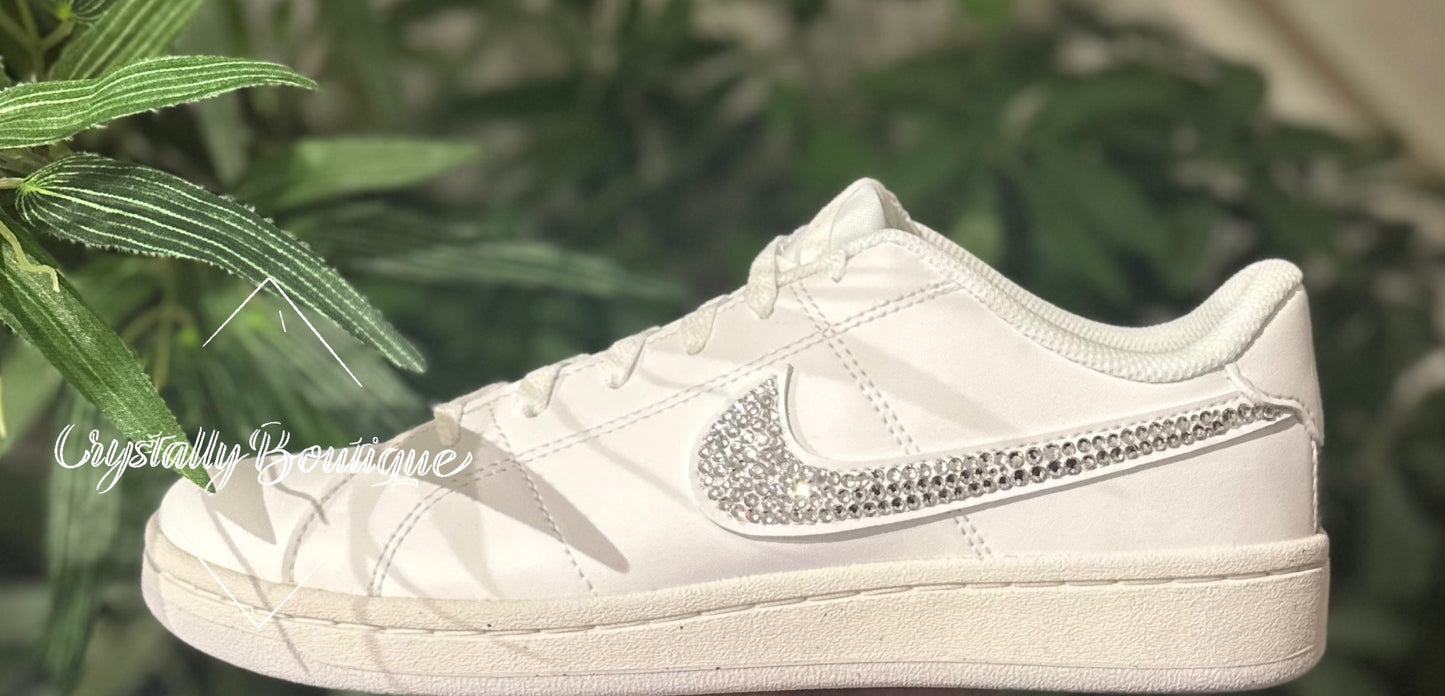Nike White Courts with Customised Crystal Ticks Adult/Junior sizes 3 - 10 UK