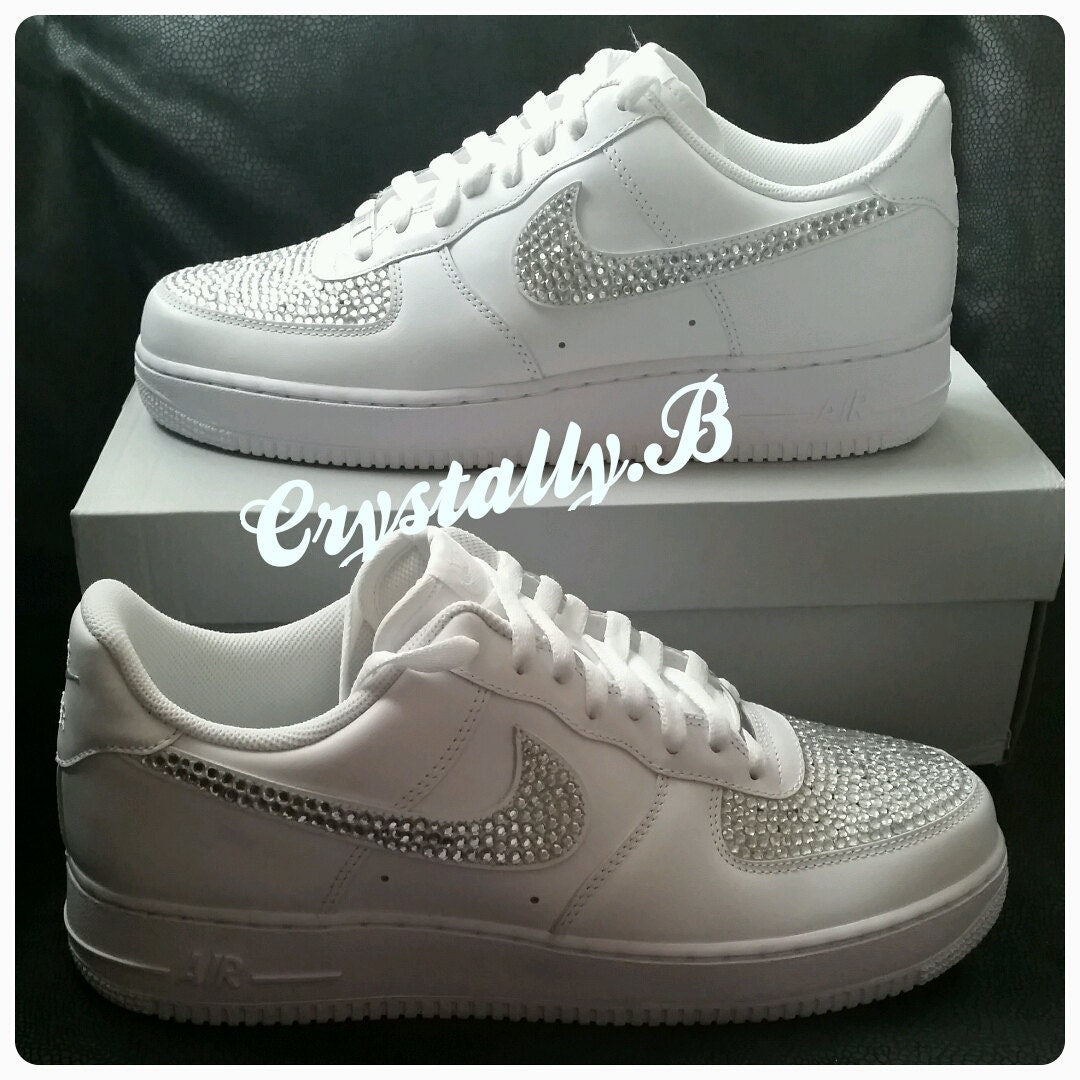 Bling Swaroski & Rhinestone Customised Nike Air Force Ones White size junior 3-5.5uk Brand New!