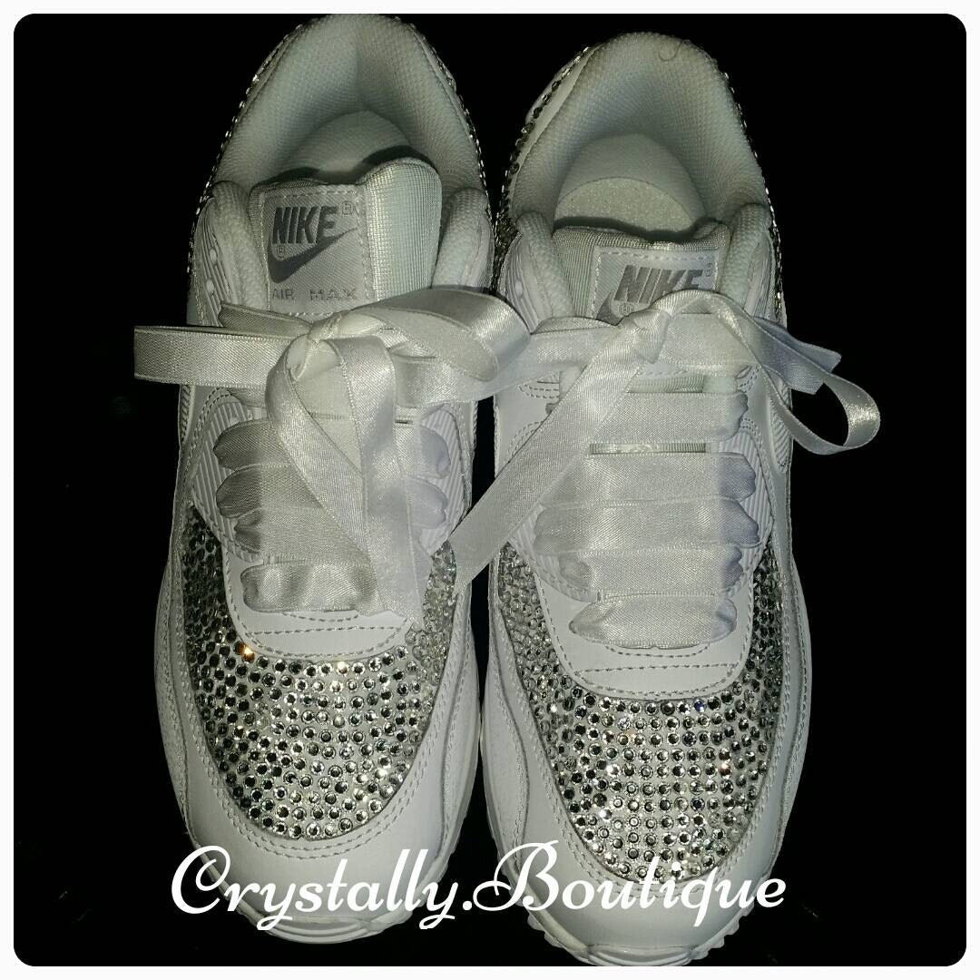 Beautiful Adult Nike Air max 90 Customised Bling Bridal with Swarovski and Rhinestone Crystals White size 6-11 UK Brand New!