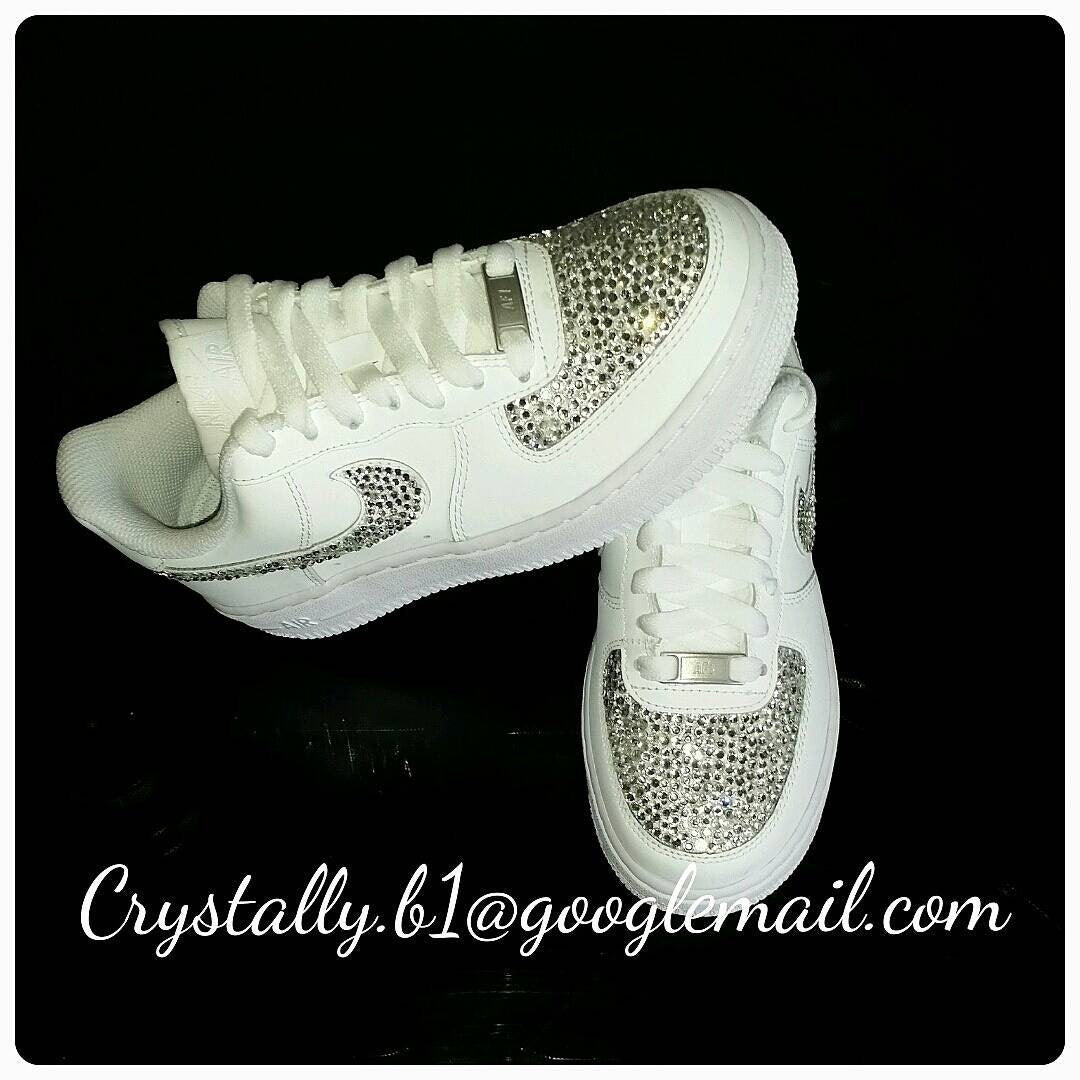 Bling Swaroski & Rhinestone Customised Nike Air Force Ones White size junior 3-5.5uk Brand New!